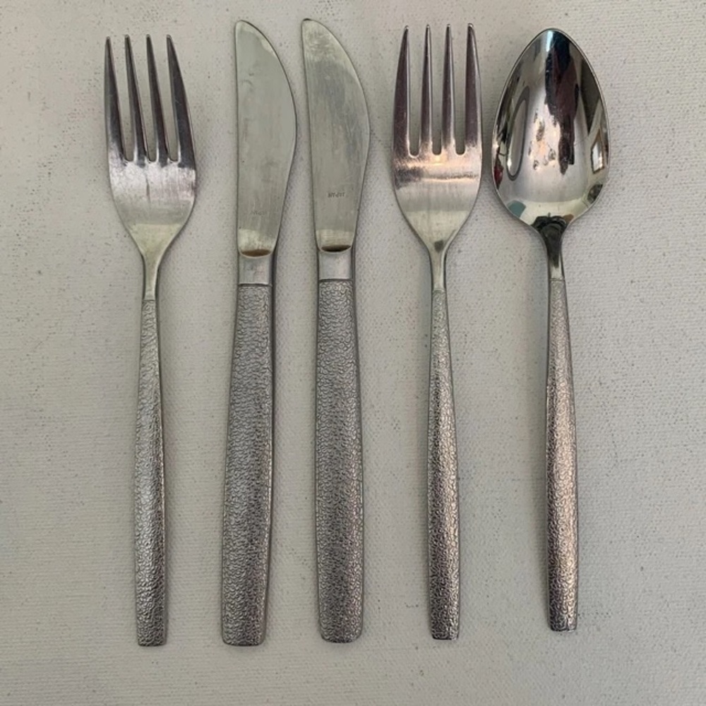 Ekco Eterna Textured Stainless Steel Flatware Japan UA F0645 Petite 5 Piece Set